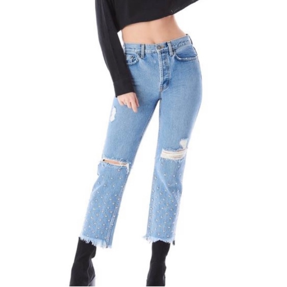 Carmar Emelia Sydney Distressed Knee Studded Raw Hem Button Fly HiRise Jeans 29
